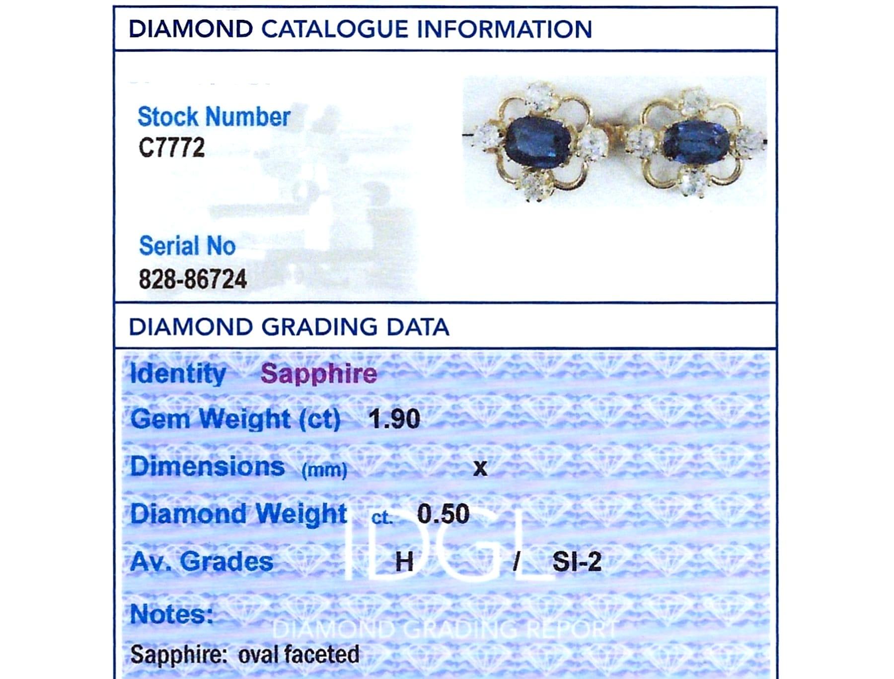 Antique 1.90 Carat Sapphire and 0.50ct Diamond, 15 Carat Yellow Gold Earrings For Sale 4