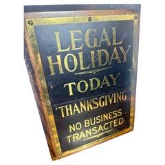 Antique 1910- 1920s Brass Bank Sign "LEGAL HOLIDAY" complete set, interchangable