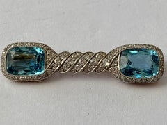 Antique 1910 Aquamarine and Diamonds Brooch Platinum Yellow Gold