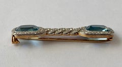 Antique 1910 Aquamarine and Diamonds Brooch Platinum Yellow Gold