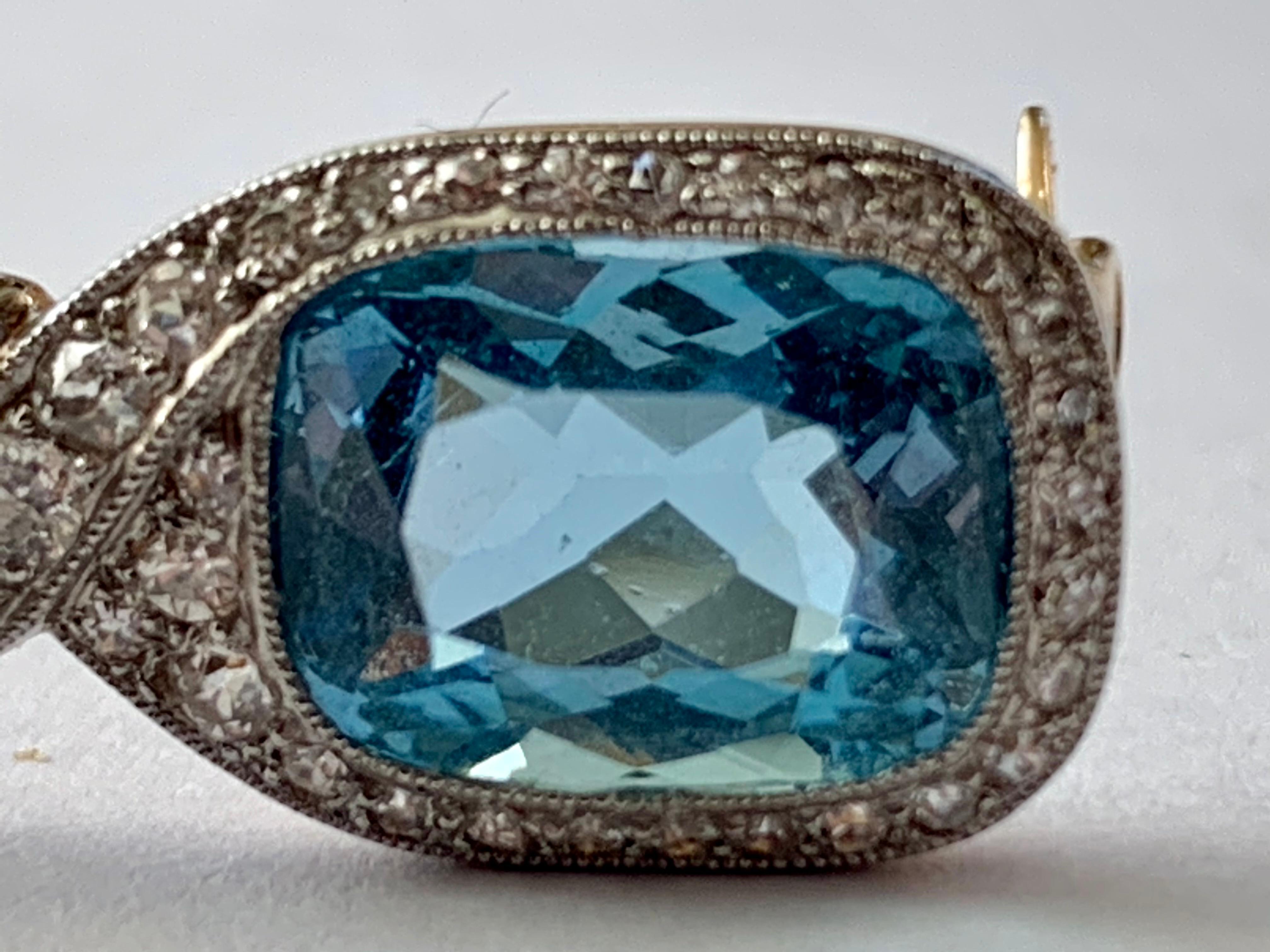 Belle Époque Antique 1910 Aquamarine and Diamonds Brooch Platinum Yellow Gold For Sale
