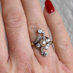 Antique 1910 Art Nouveau Pearl Ring - 18k Gold / Platinum
