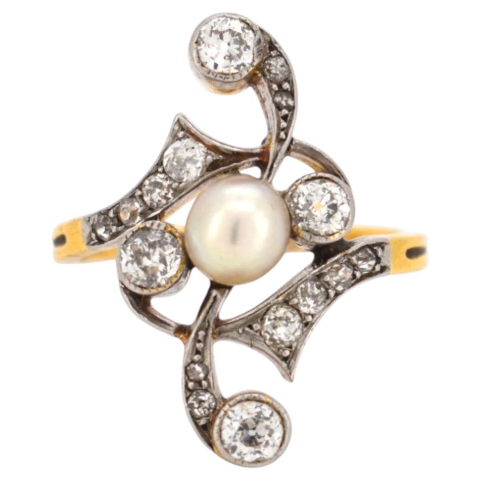 Antique 1910 Art Nouveau Pearl Ring - 18k Gold / Platinum