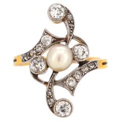 Antique 1910 Art Nouveau Pearl Ring - 18k Gold / Platinum