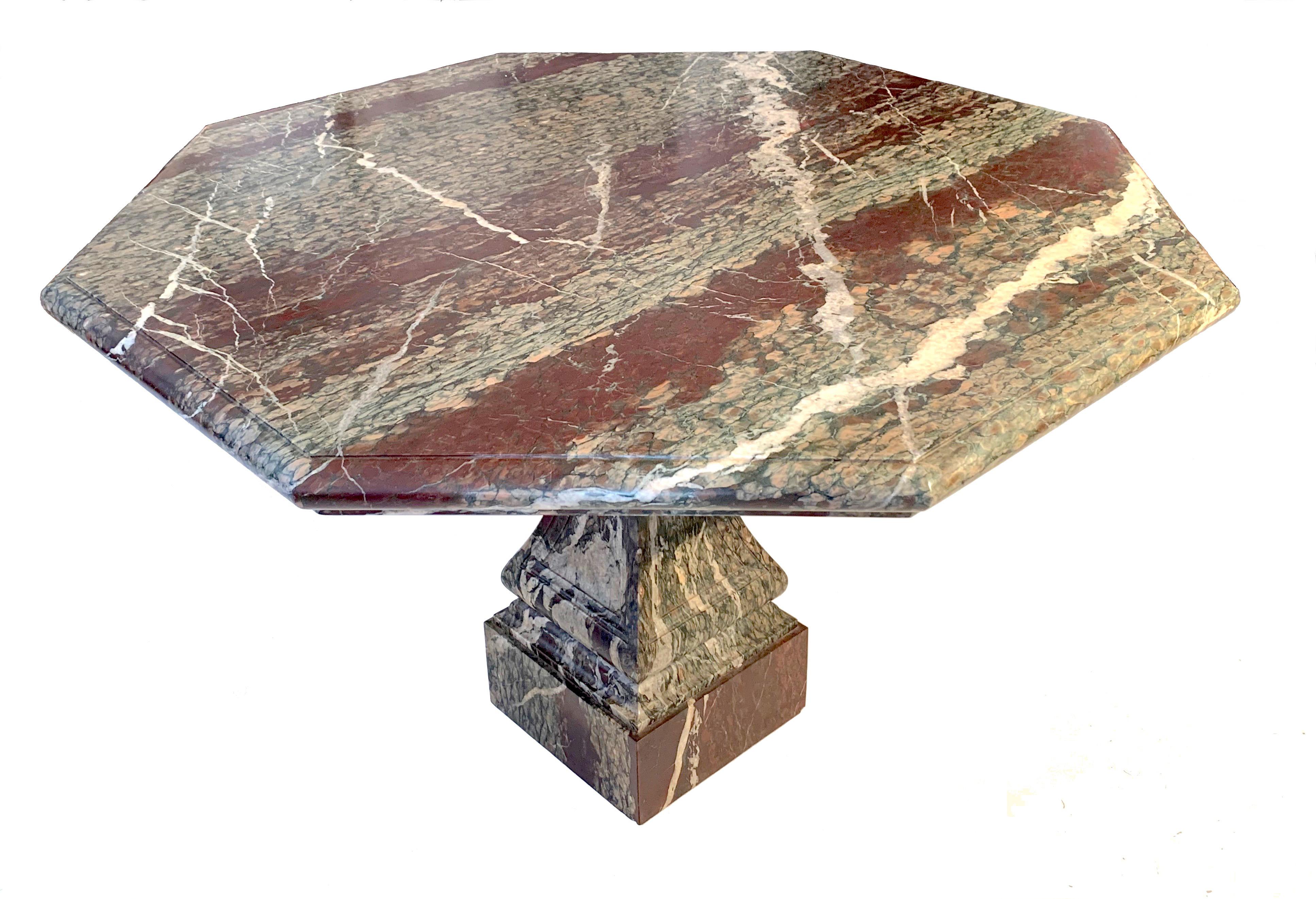 This very elegant octagonal marble table is cut out of so called Campan marble, a rare variety that is found in the Pyrenees in south-western France.
It was made between 1910-1920.