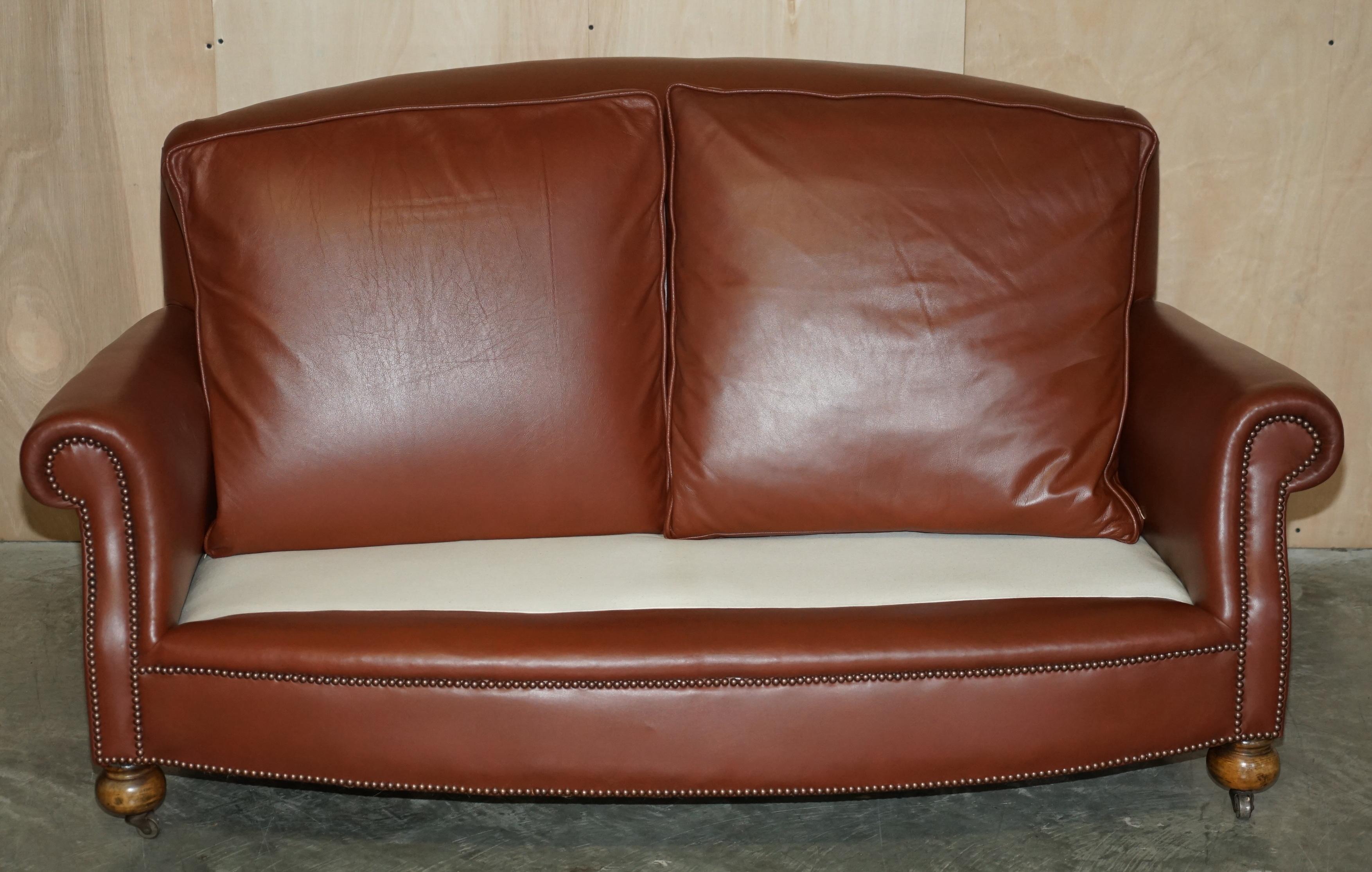 Antique 1910 Edwardian Brown Leather Club Sofa with Feather Filled Seat Cushions For Sale 3