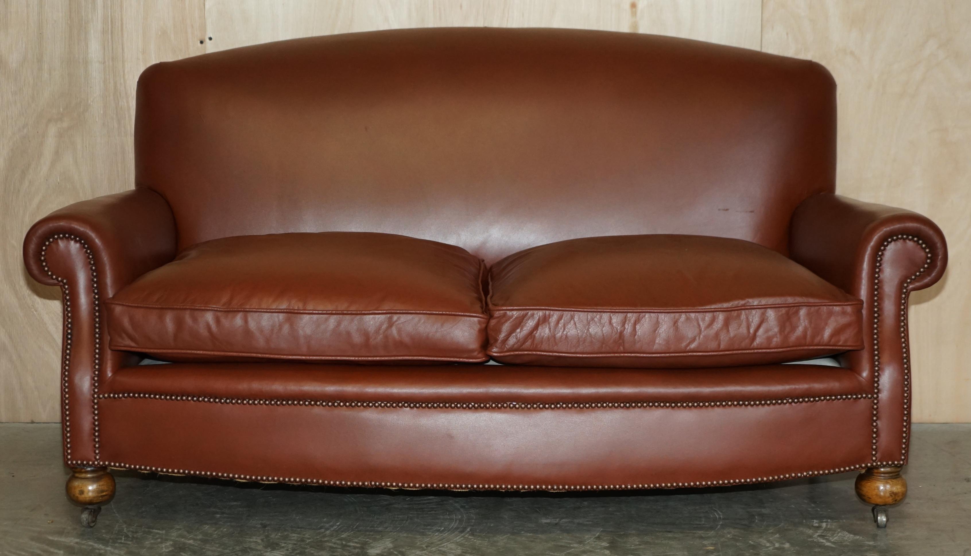 We are delighted to offer for sale this lovely circa 1910 Edwardian English Oak and cognac brown Leather club sofa which is part of a suite

The sofa is very stylish and comfortable, it has double sided feather filled cushions with air vent holes