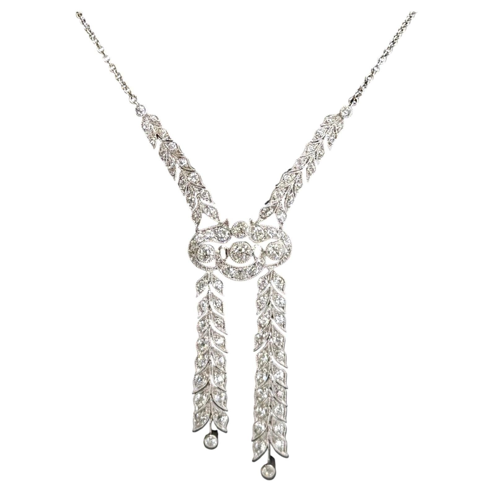 Edwardian Platinum Diamond Drop Necklace, Old European Cut Diamonds, Circa 1910