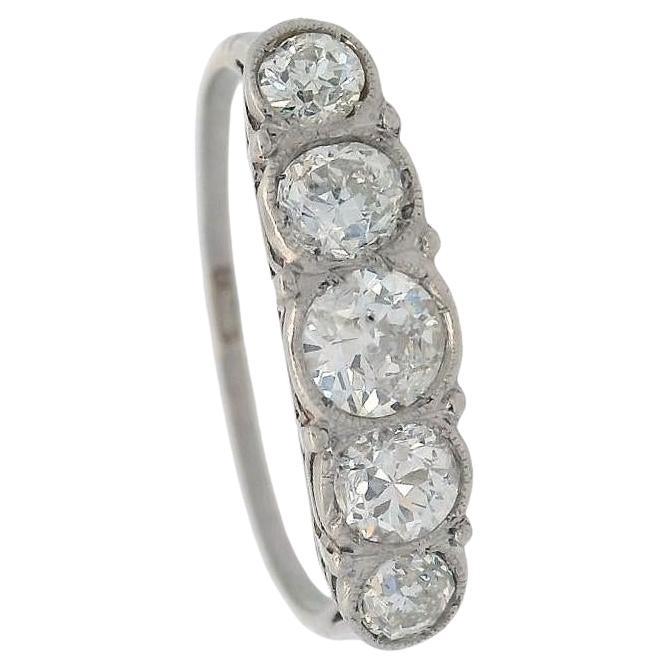 Antique 1910 Five Stones Ring in 18k white Gold with Diamonds