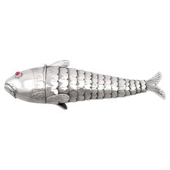 Antique 1910 German Sterling Silver Fish Spice Box