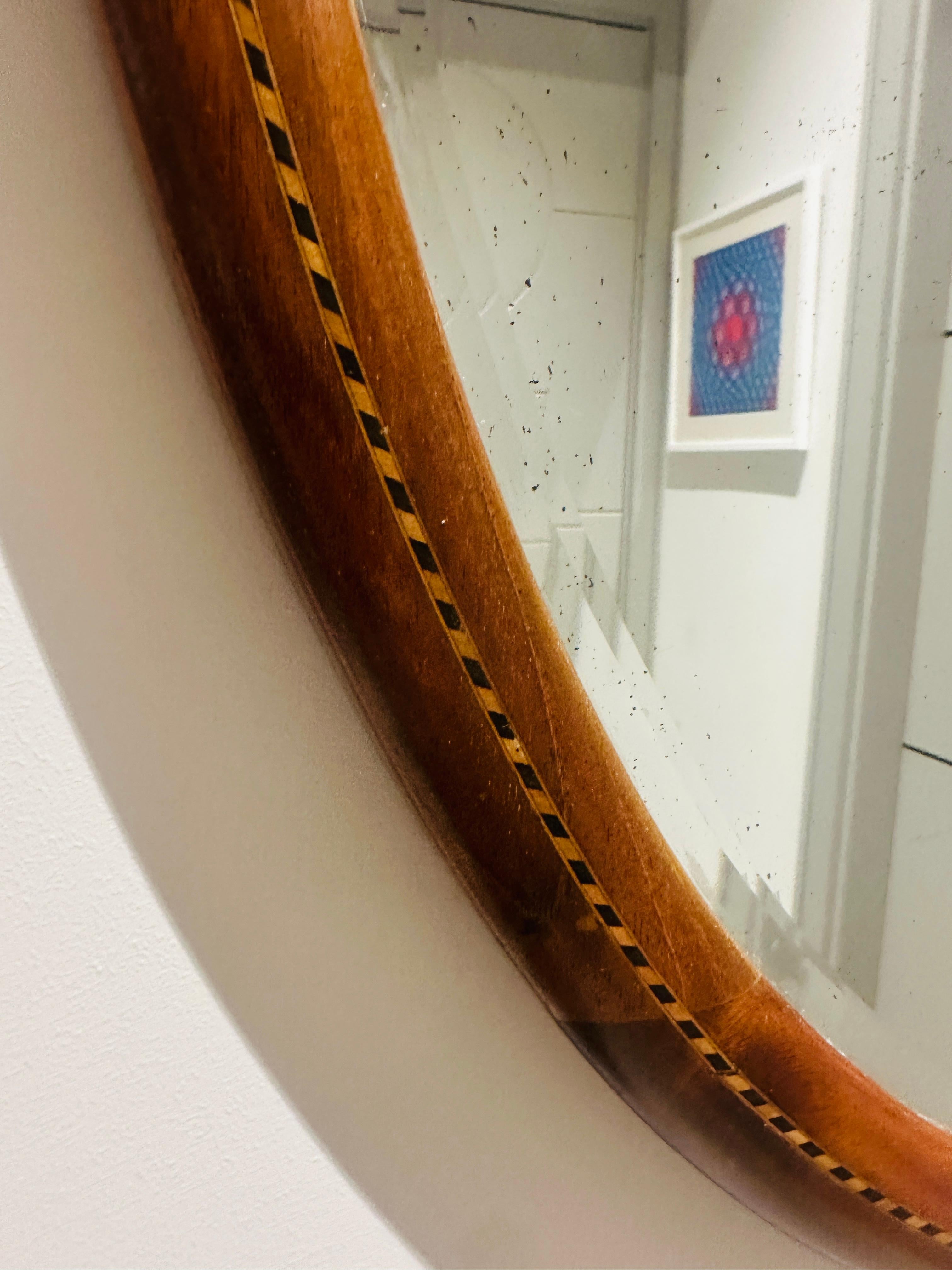 Antique 1910 Late Edwardian Mahogany & Marquetry Inlay Oval Bevelled Mirror en vente 9