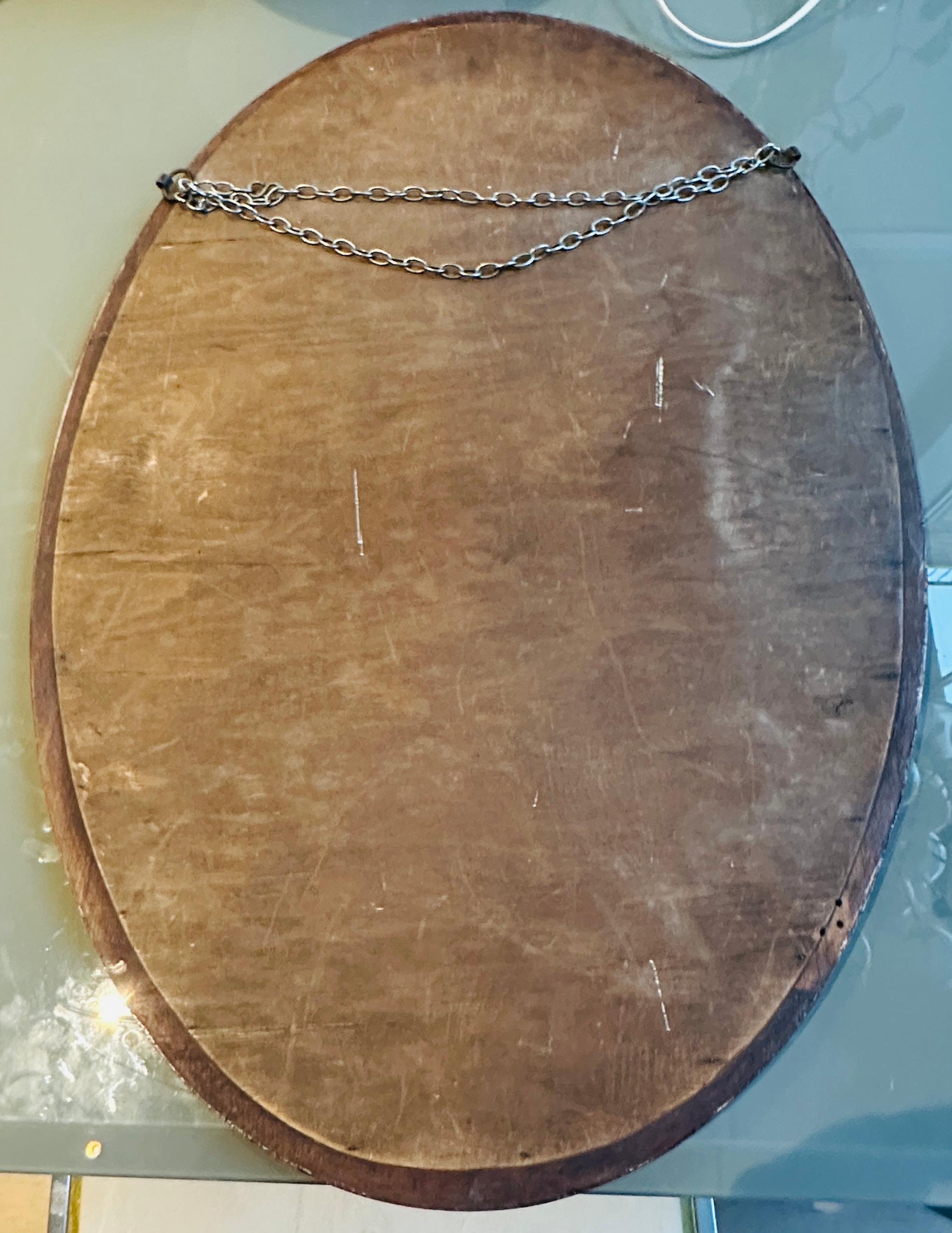 Antique 1910 Late Edwardian Mahogany & Marquetry Inlay Oval Bevelled Mirror en vente 10