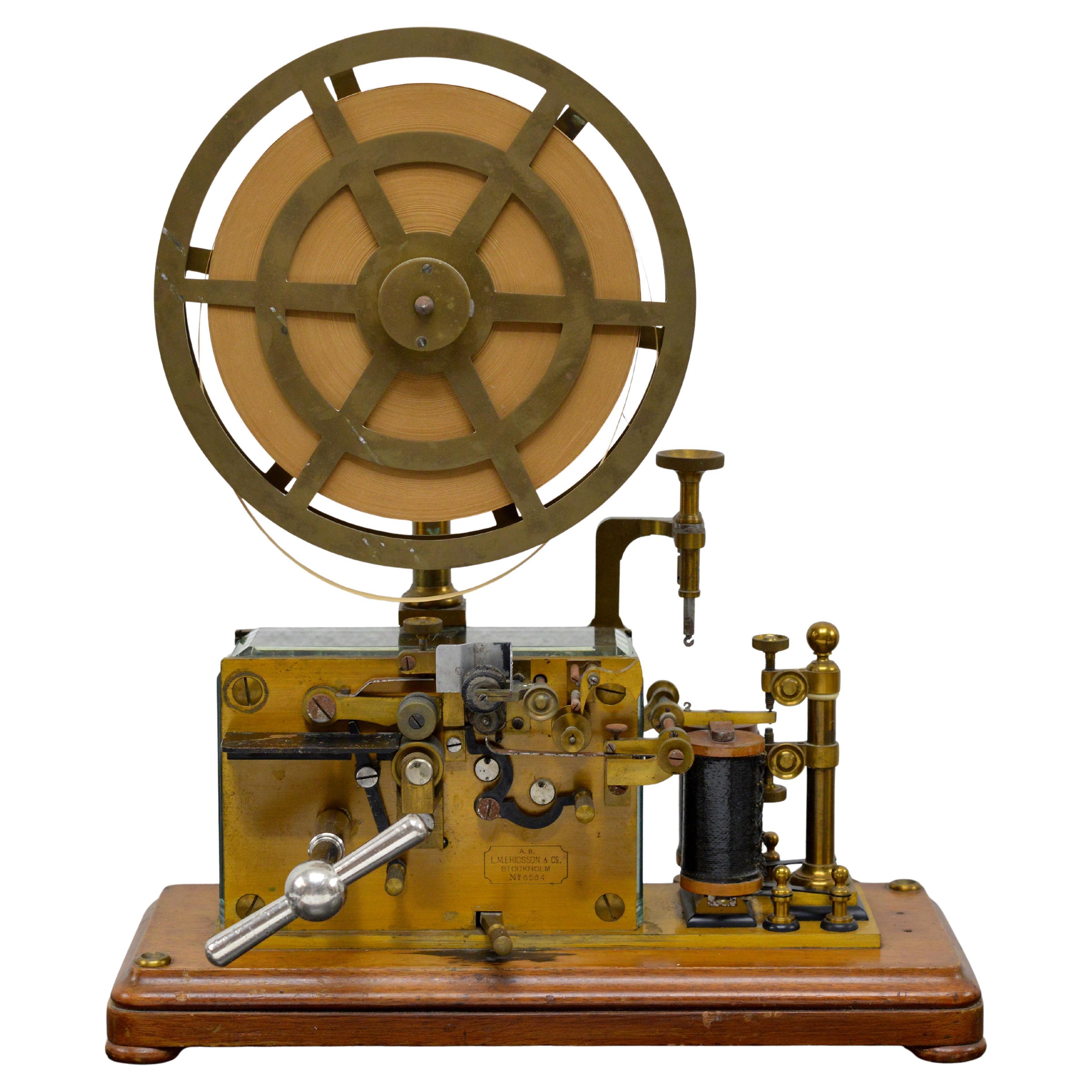 Registre télégraphique Morse LM Ericsson 1910 ancien, complet, en acajou et laiton