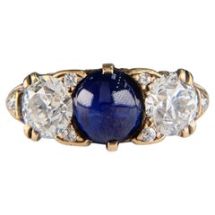Antique Circa 1910 12-14k Gold No Heat Sapphire & Diamond Ring