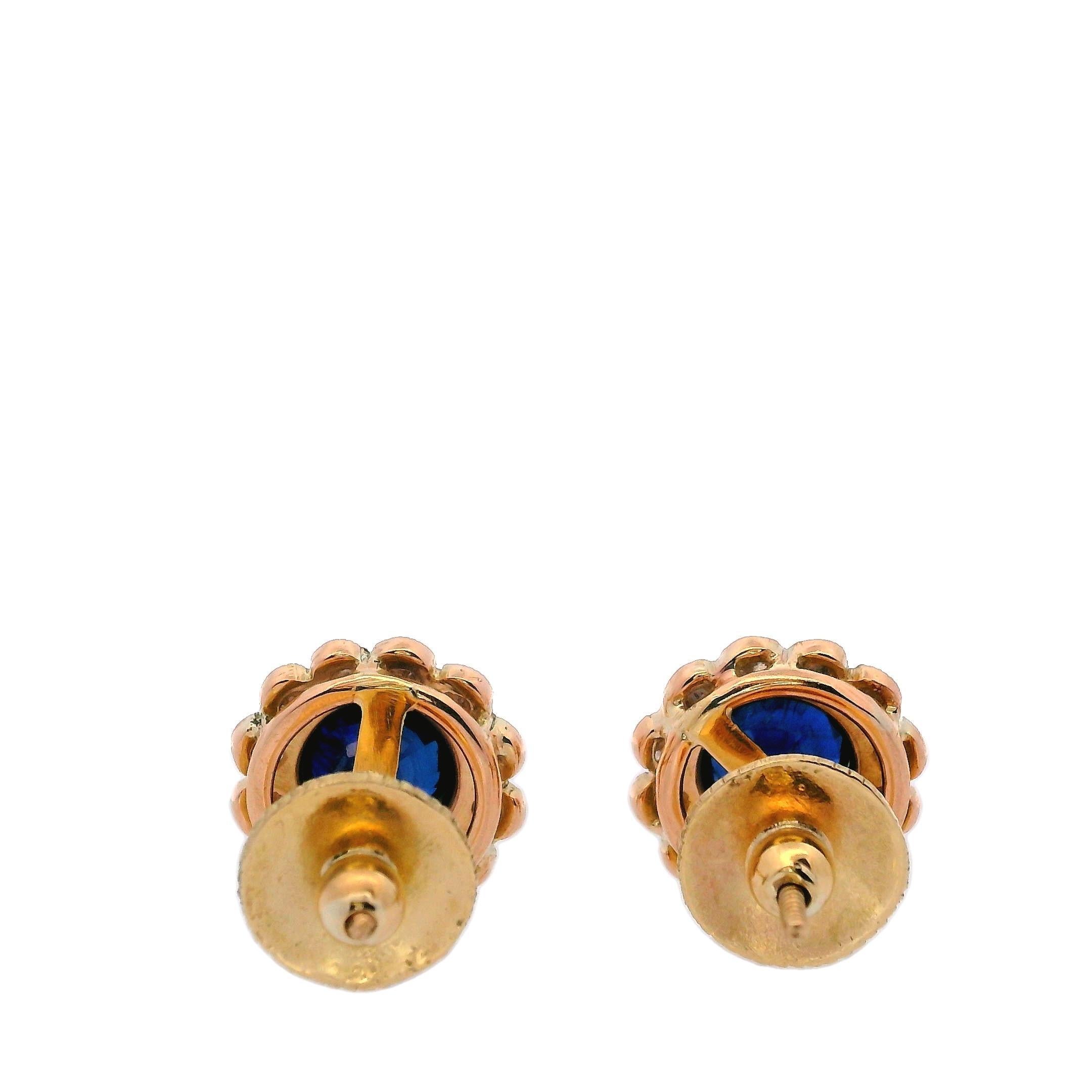 Boucles d'oreilles anciennes en or jaune 18 carats avec saphirs et diamants, 1910 Unisexe en vente