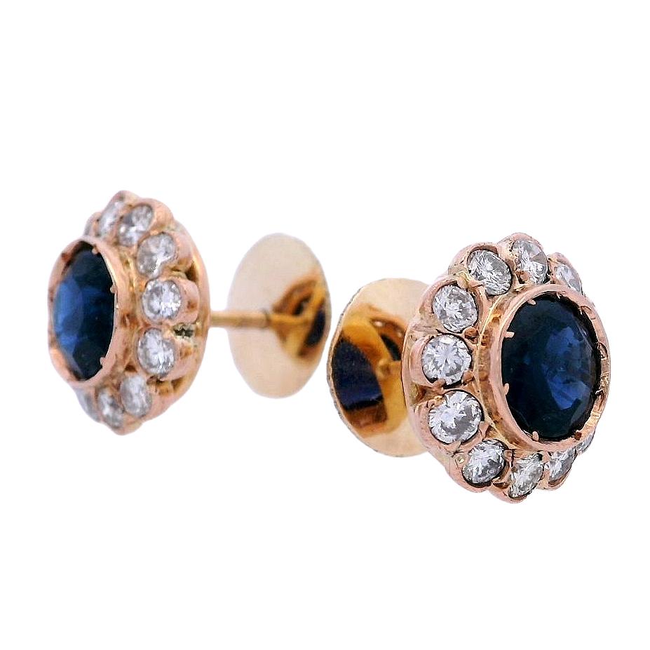 Art déco Boucles d'oreilles anciennes en or jaune 18 carats avec saphirs et diamants, 1910 en vente