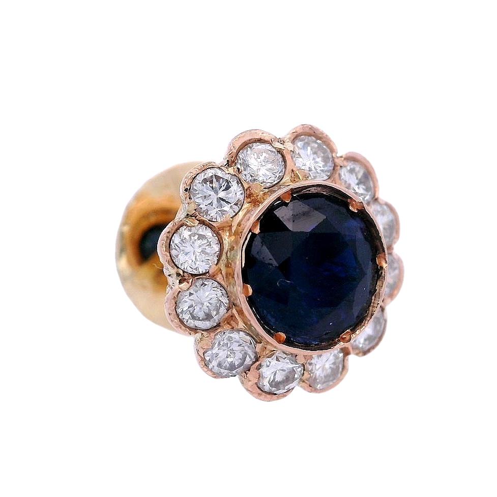 Taille ronde Boucles d'oreilles anciennes en or jaune 18 carats avec saphirs et diamants, 1910 en vente