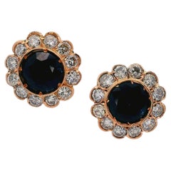 Boucles d'oreilles anciennes en or jaune 18 carats avec saphirs et diamants, 1910