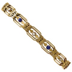 Antique 1910 Sapphire and Seed Pearl Yellow Gold Gate Bracelet