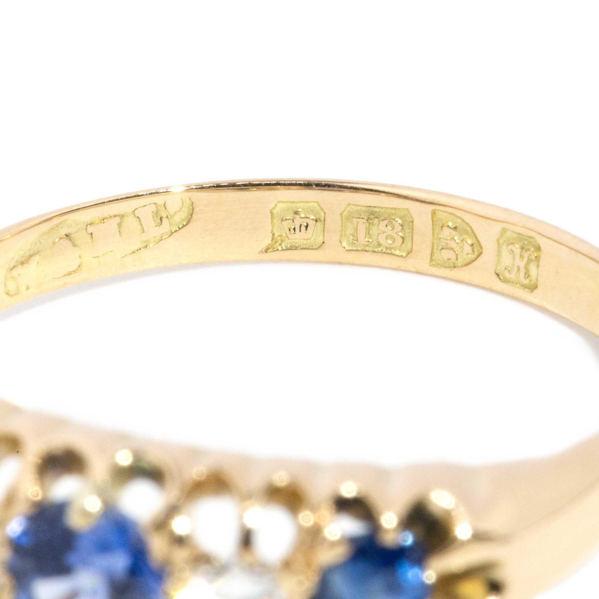 Antique 1910 Sapphire & Diamond London Bridge Ring 18 Carat Yellow Gold 4