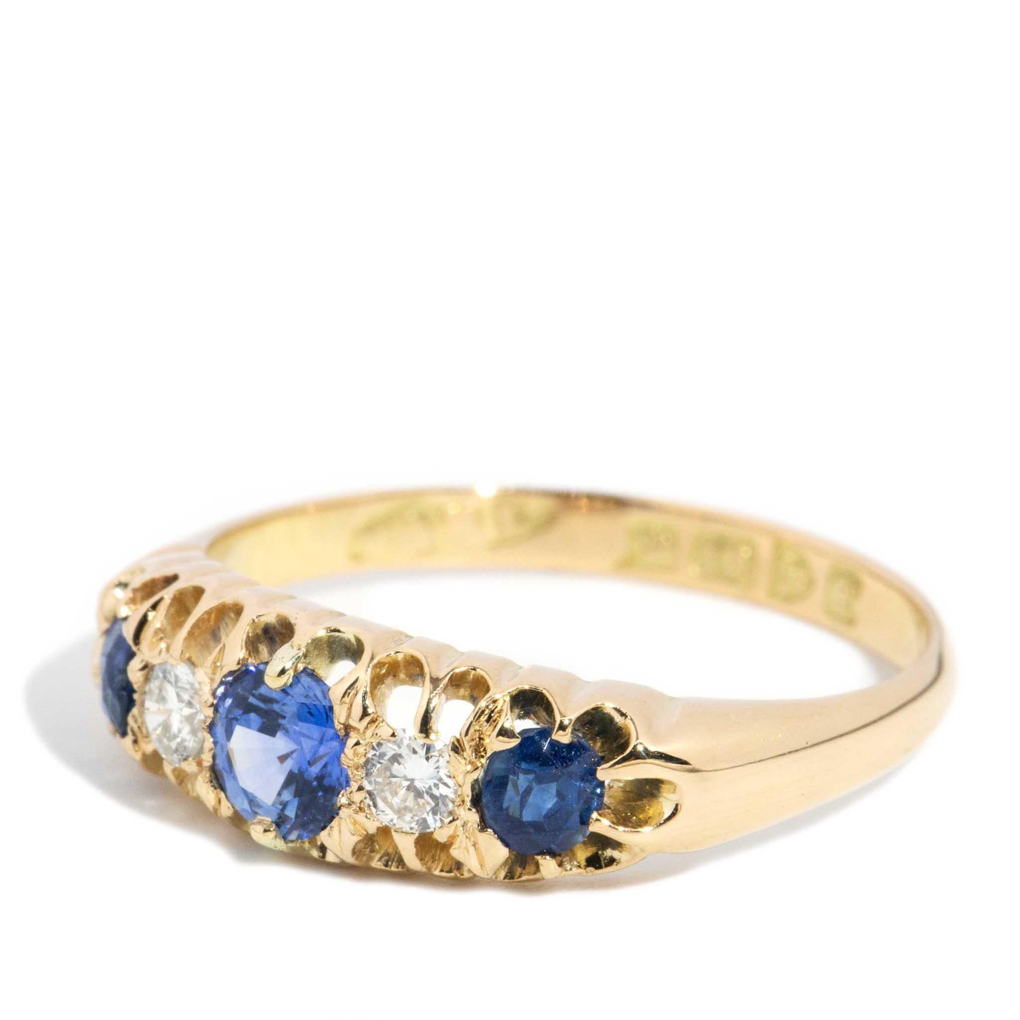 Antique 1910 Sapphire & Diamond London Bridge Ring 18 Carat Yellow Gold In Good Condition In Hamilton, AU