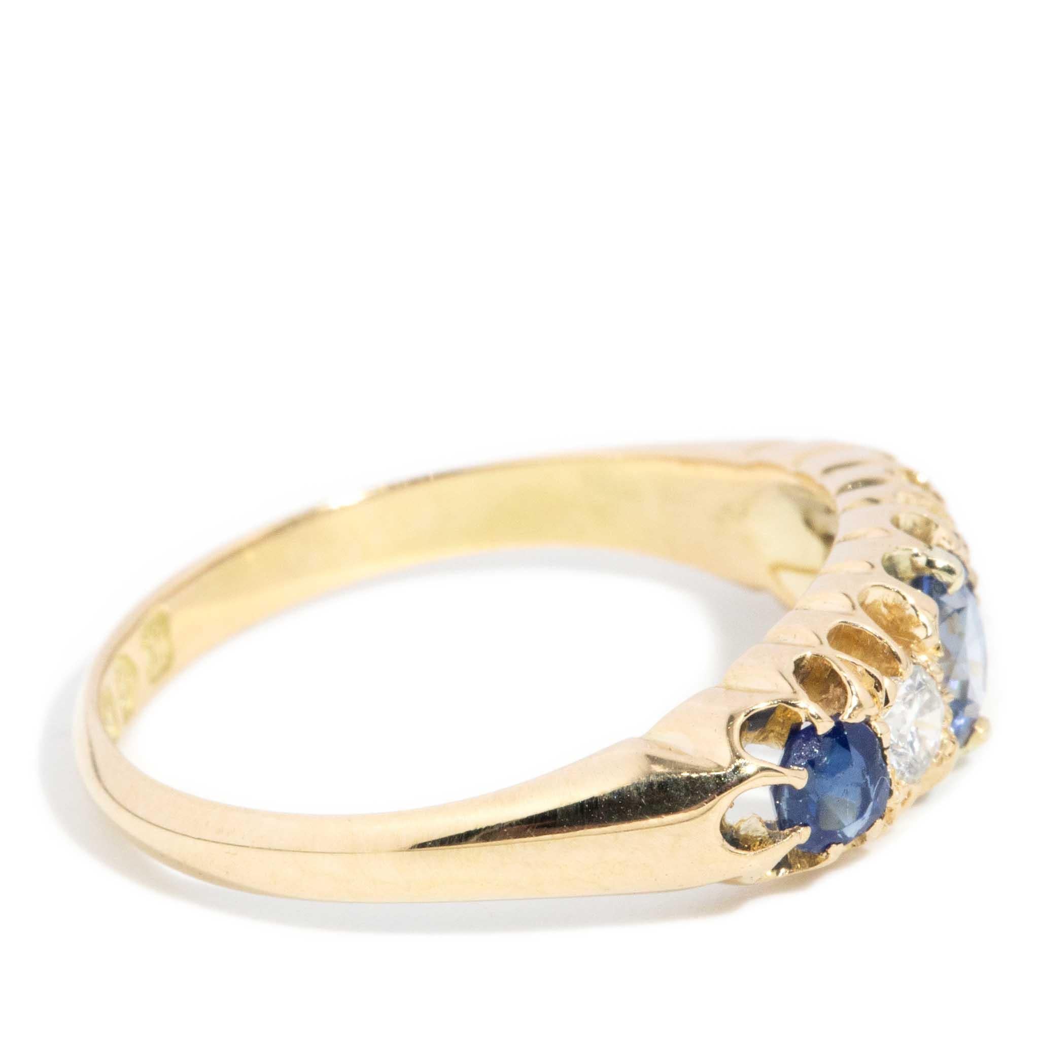 Antique 1910 Sapphire & Diamond London Bridge Ring 18 Carat Yellow Gold 1