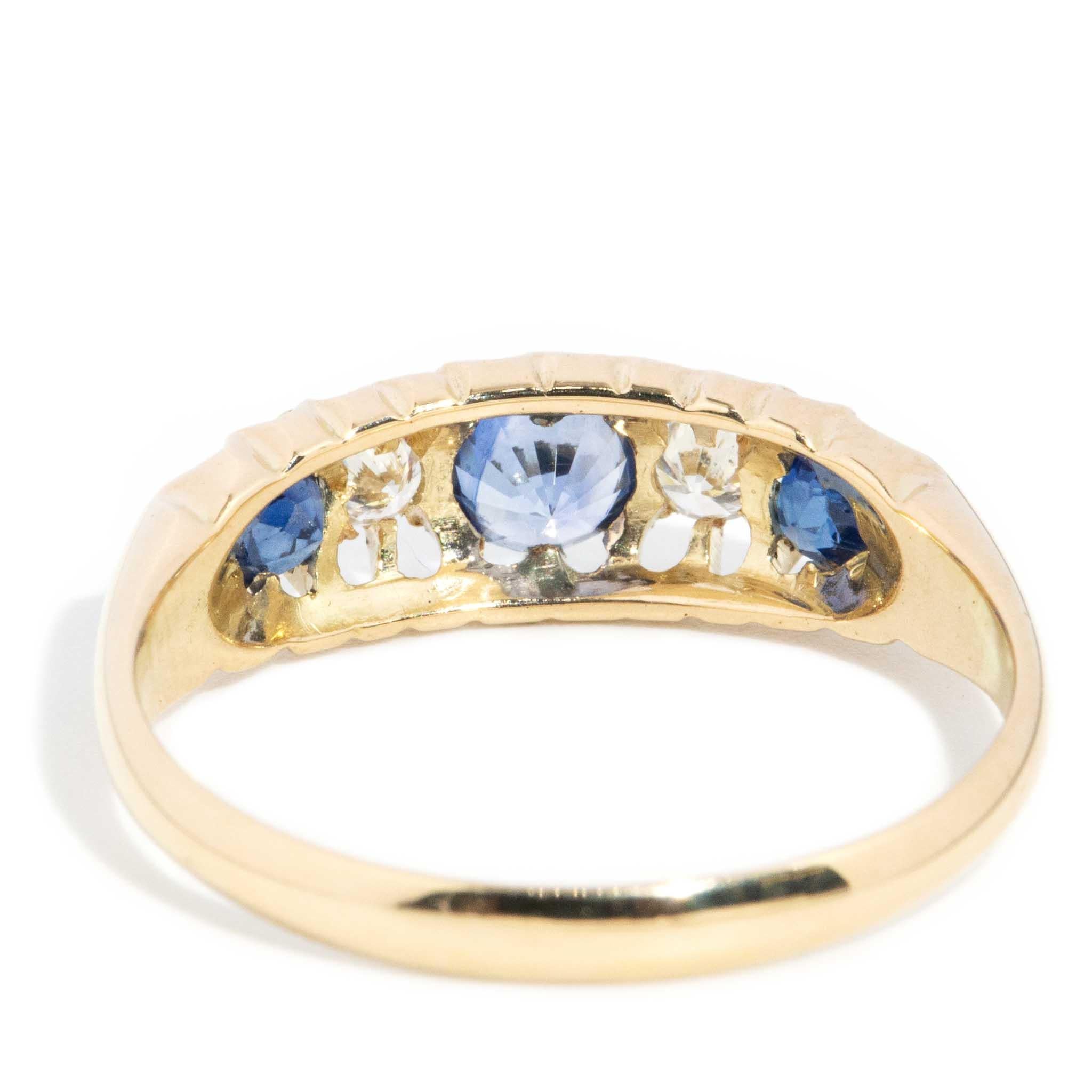 Antique 1910 Sapphire & Diamond London Bridge Ring 18 Carat Yellow Gold 3