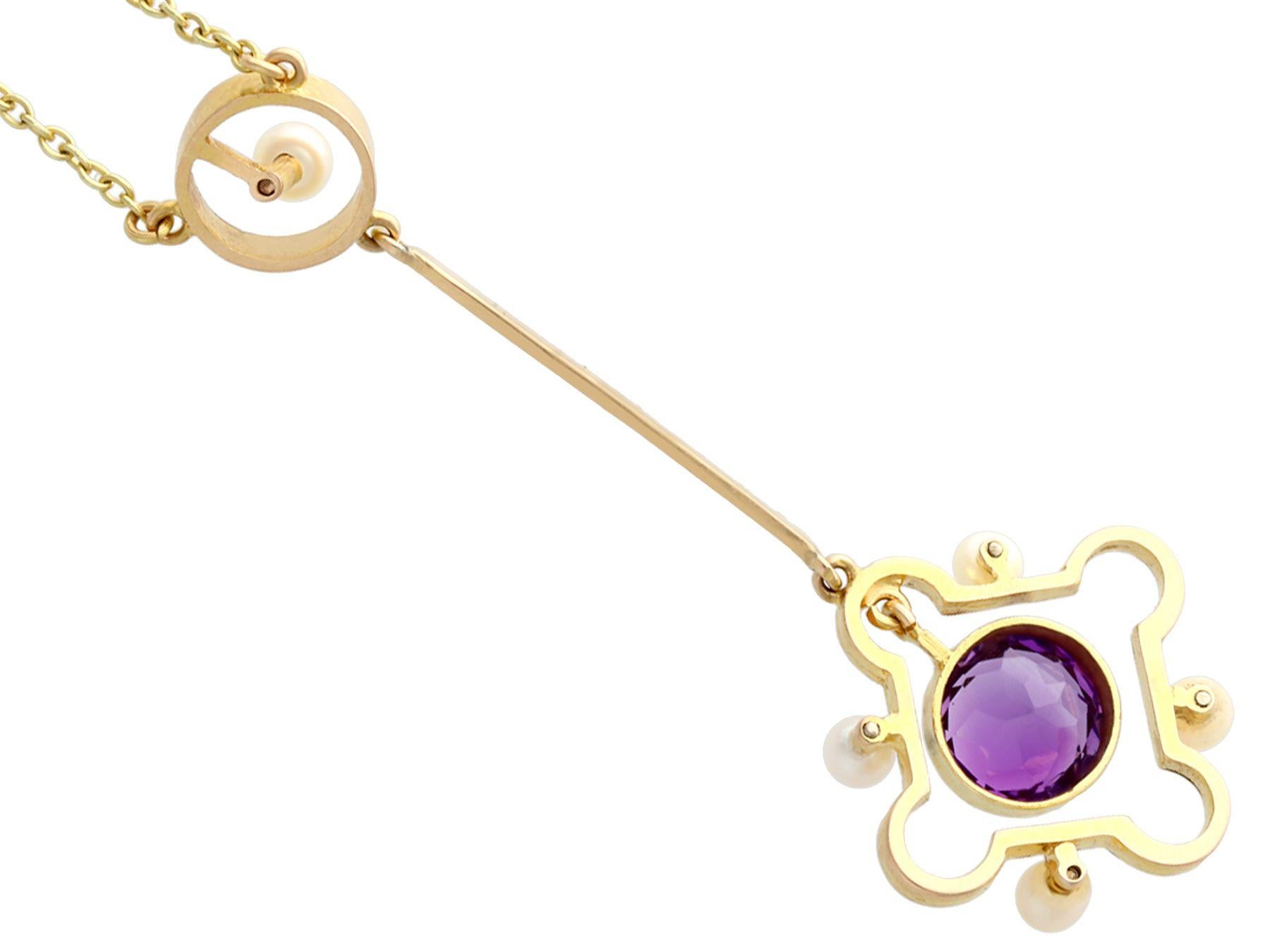 Women's Antique 1910s 1.31 Carat Amethyst and Pearl Yellow Gold Necklace For Sale