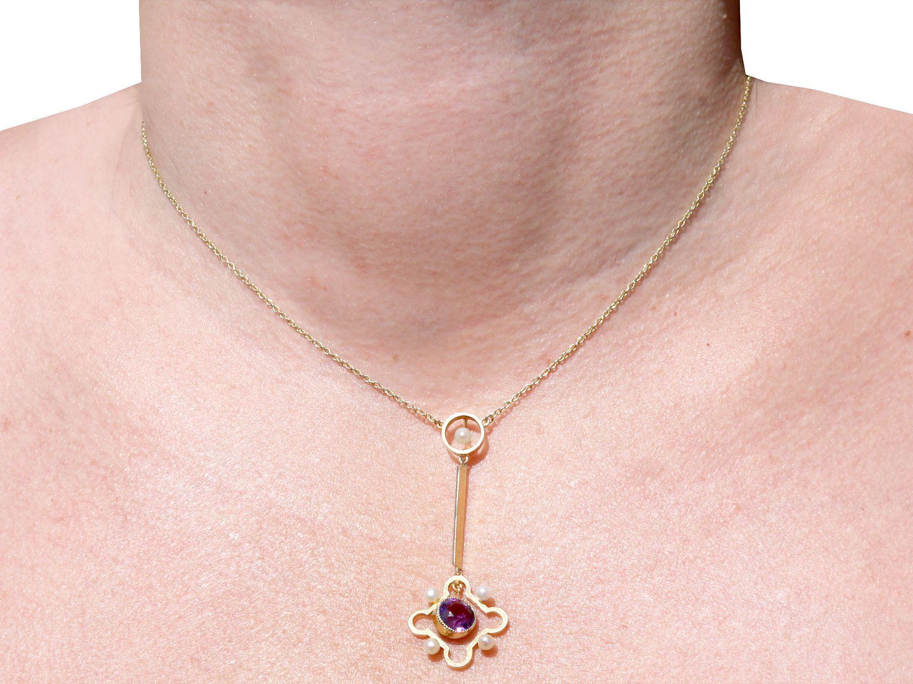 Antique 1910s 1.31 Carat Amethyst and Pearl Yellow Gold Necklace For Sale 2