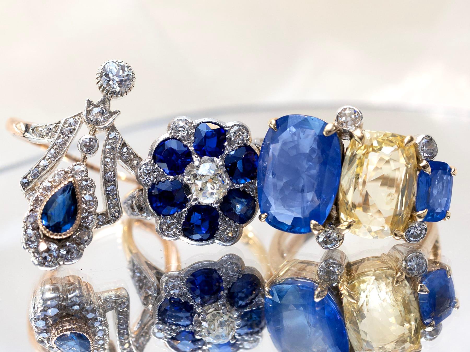 Antiker 1910er Jahre Gelbgoldring mit 1,38 Karat Saphir und Diamant für Damen oder Herren im Angebot