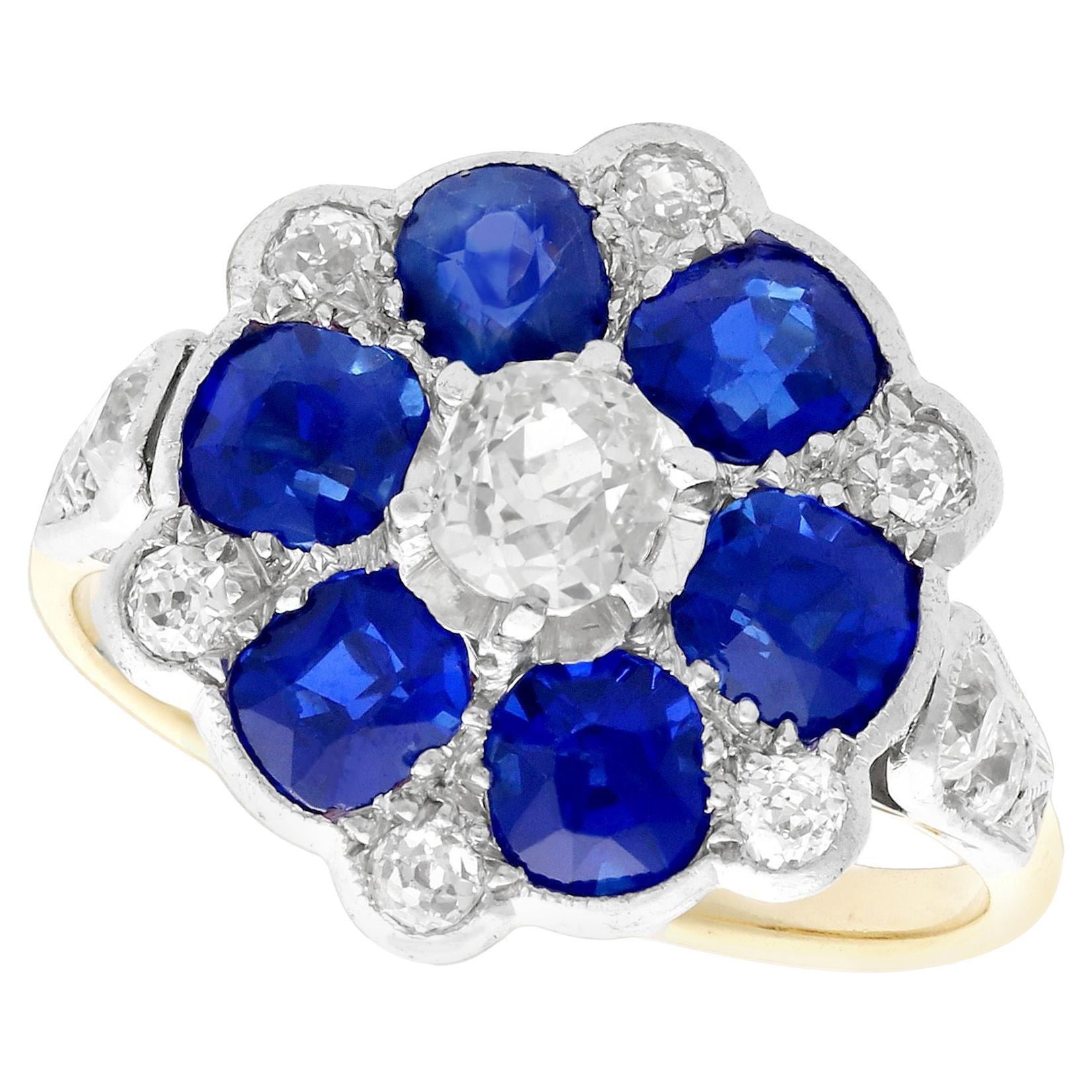 Antiker 1910er Jahre Gelbgoldring mit 1,38 Karat Saphir und Diamant