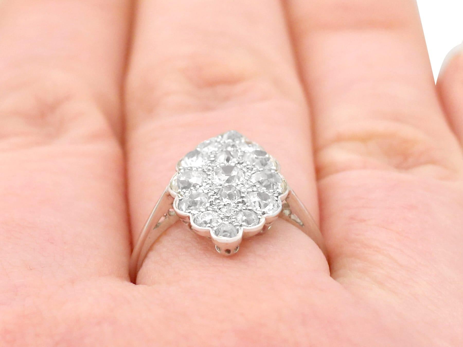 Antique 1910s 1.54 Carat Diamond and White Gold Platinum Set Marquise Ring For Sale 4