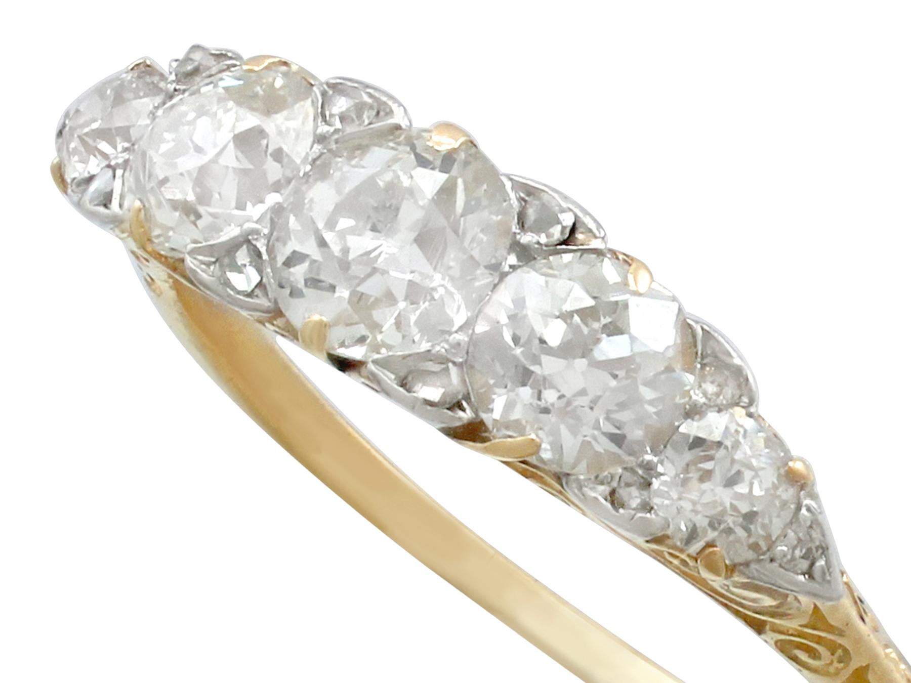 Antique 1910s 2.06 Carat Diamond Five-Stone Yellow Gold Ring In Excellent Condition In Jesmond, Newcastle Upon Tyne