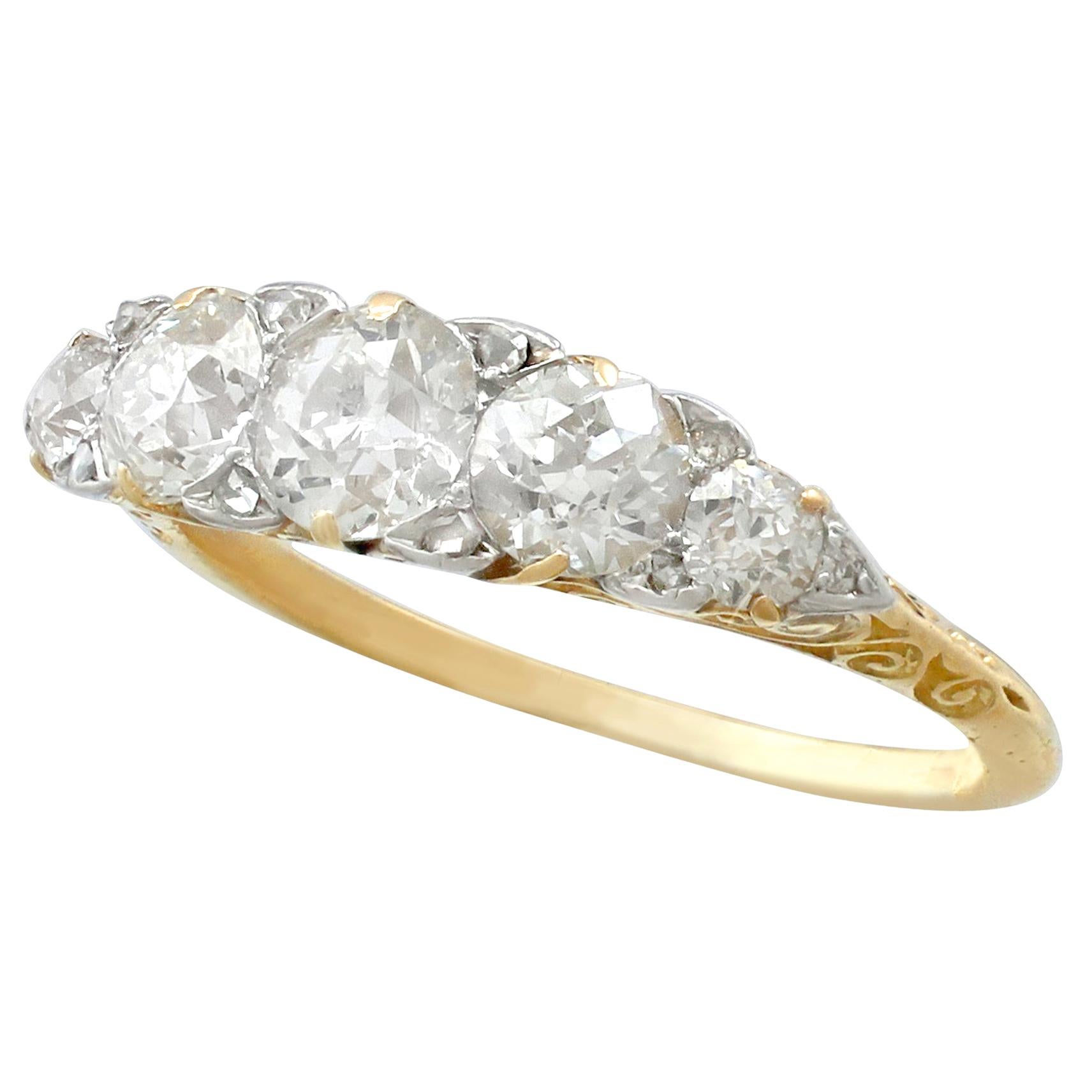 Antique 1910s 2.06 Carat Diamond Five-Stone Yellow Gold Ring