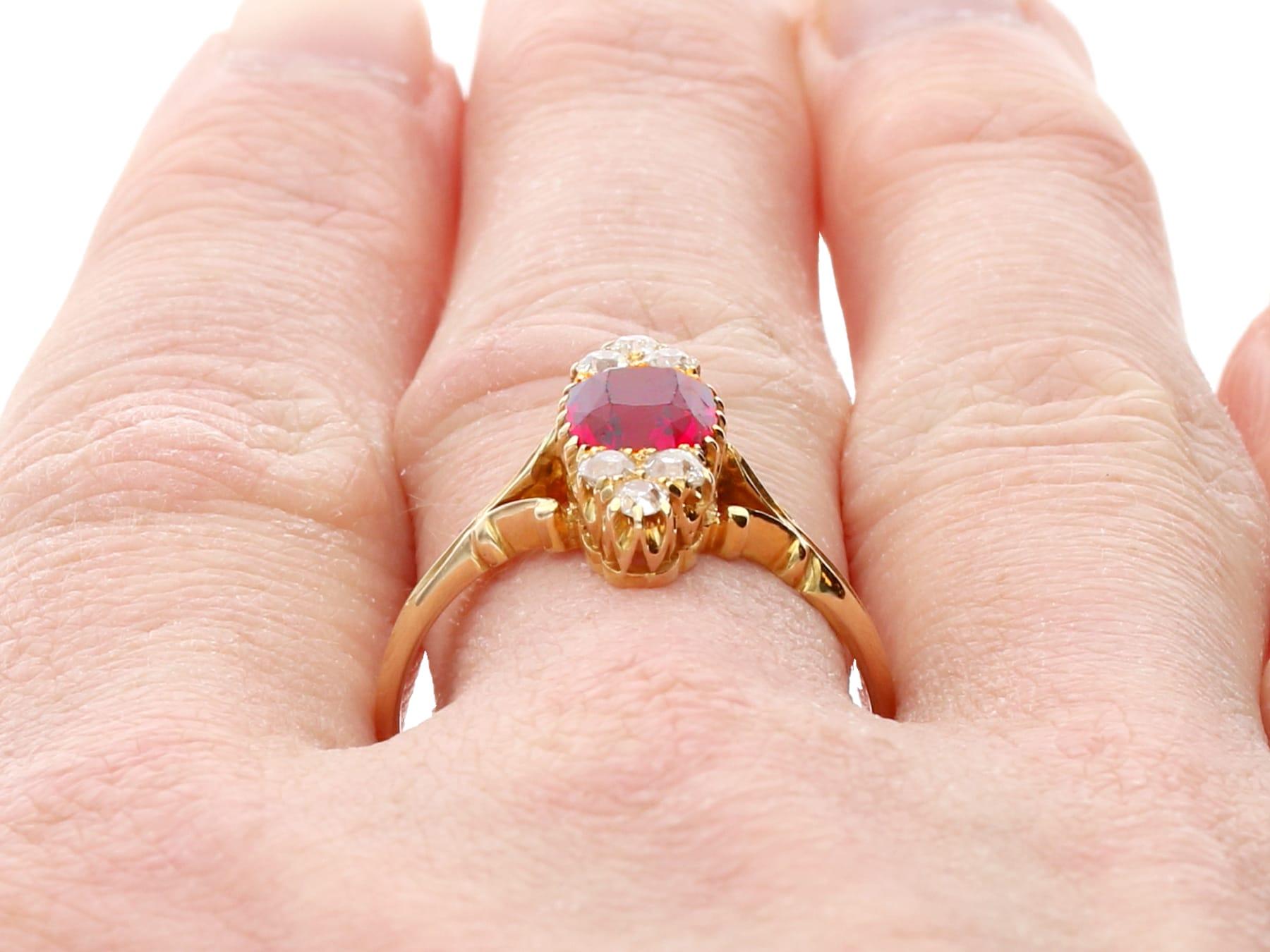 Antique 1910s 2.48 Carat Garnet and Diamond 18k Yellow Gold Cocktail Ring For Sale 5