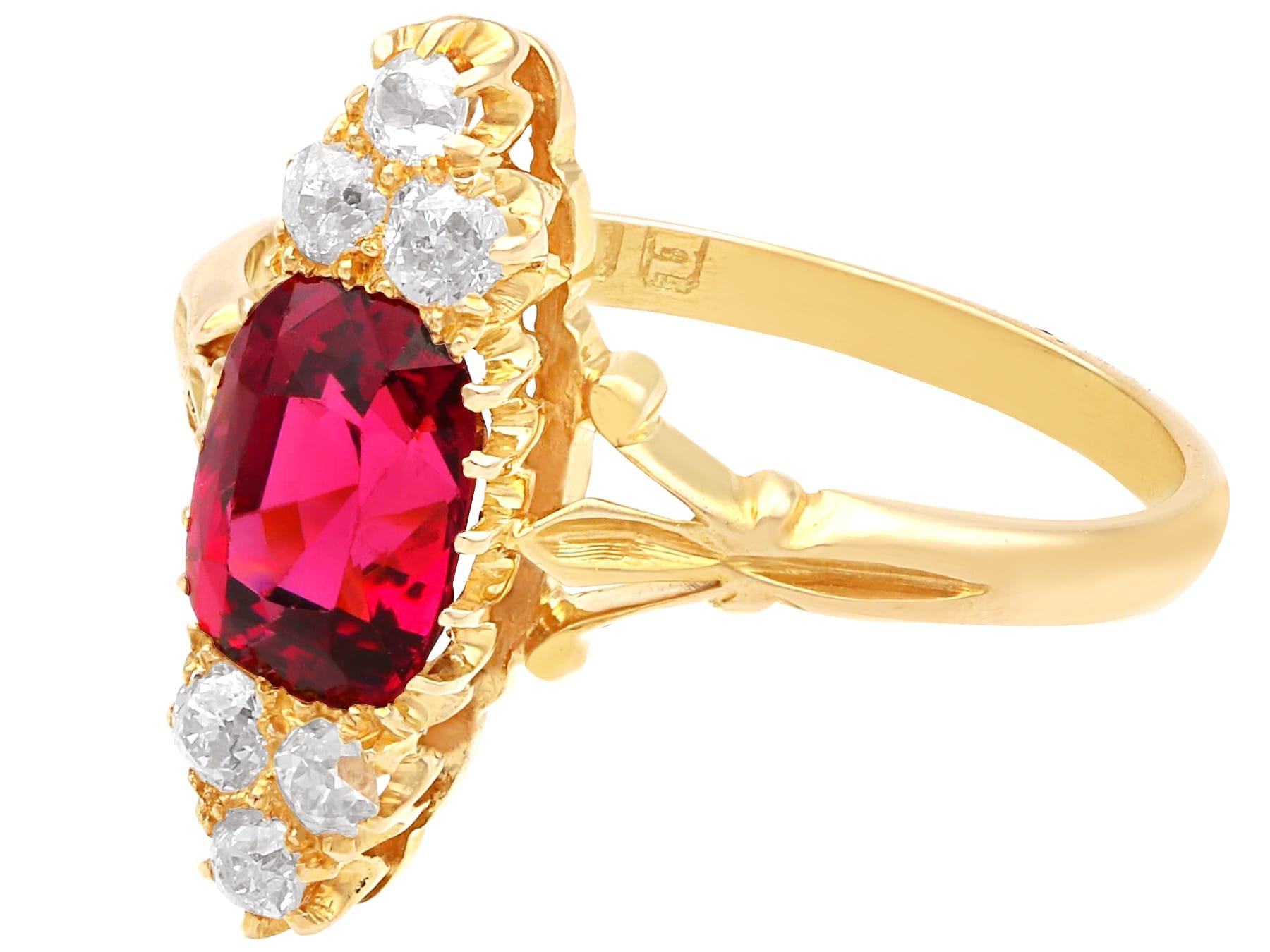Cushion Cut Antique 1910s 2.48 Carat Garnet and Diamond 18k Yellow Gold Cocktail Ring For Sale