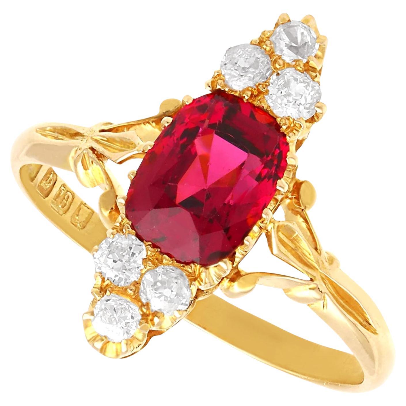 Antique 1910s 2.48 Carat Garnet and Diamond 18k Yellow Gold Cocktail Ring