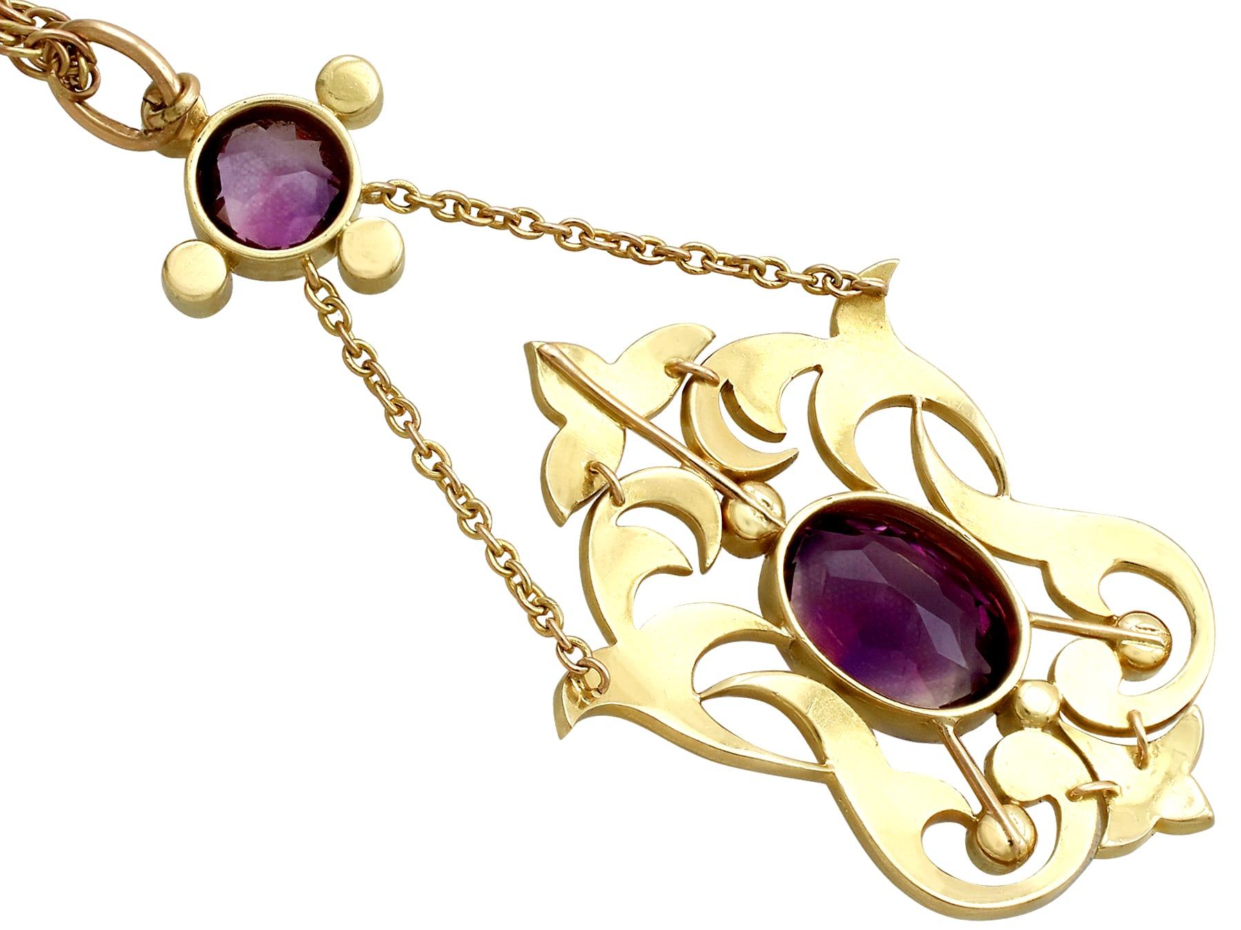 Antique 1910s 4.83 Carat Amethyst and Pearl Yellow Gold Pendant In Excellent Condition For Sale In Jesmond, Newcastle Upon Tyne