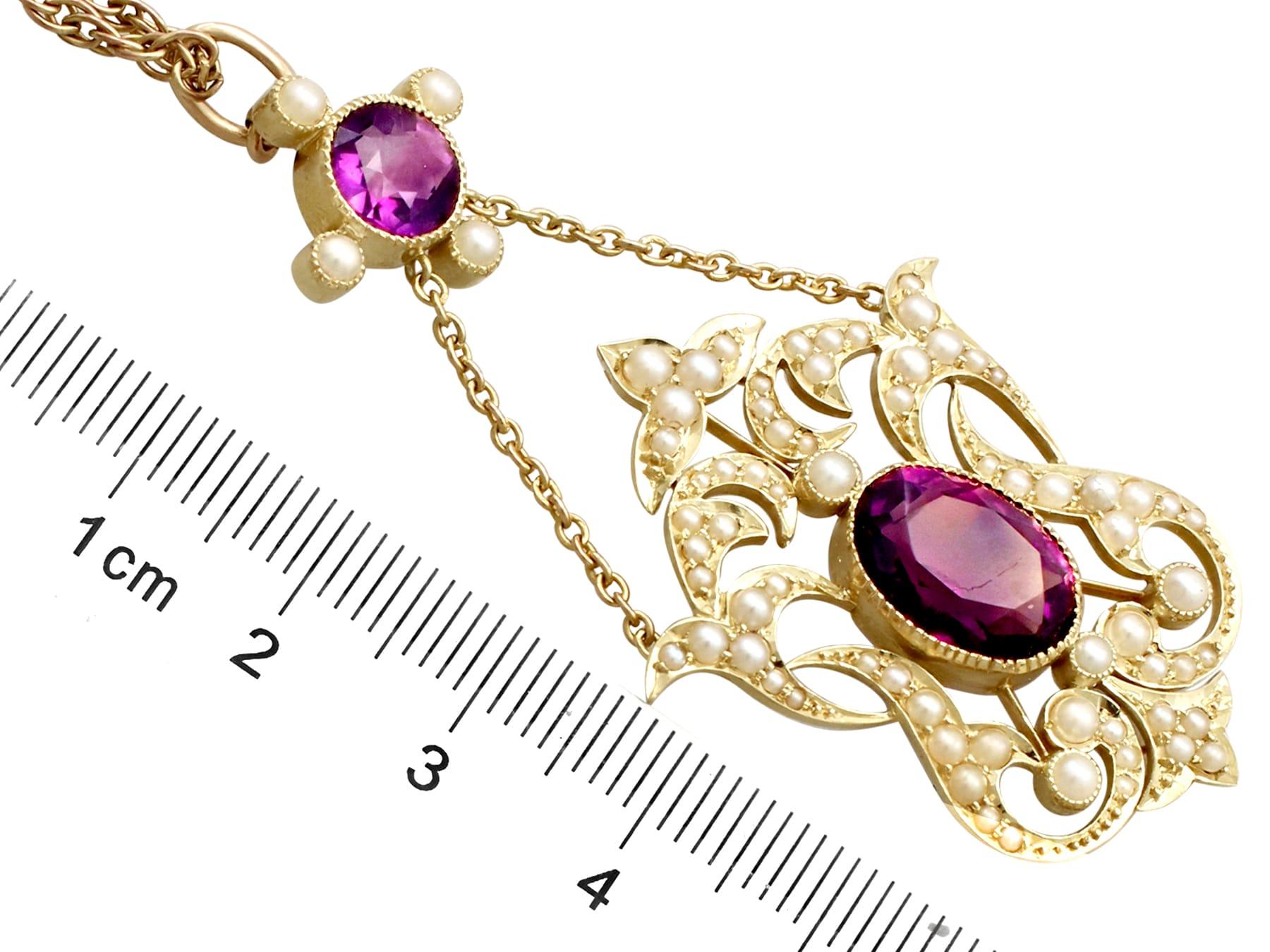 Women's Antique 1910s 4.83 Carat Amethyst and Pearl Yellow Gold Pendant For Sale