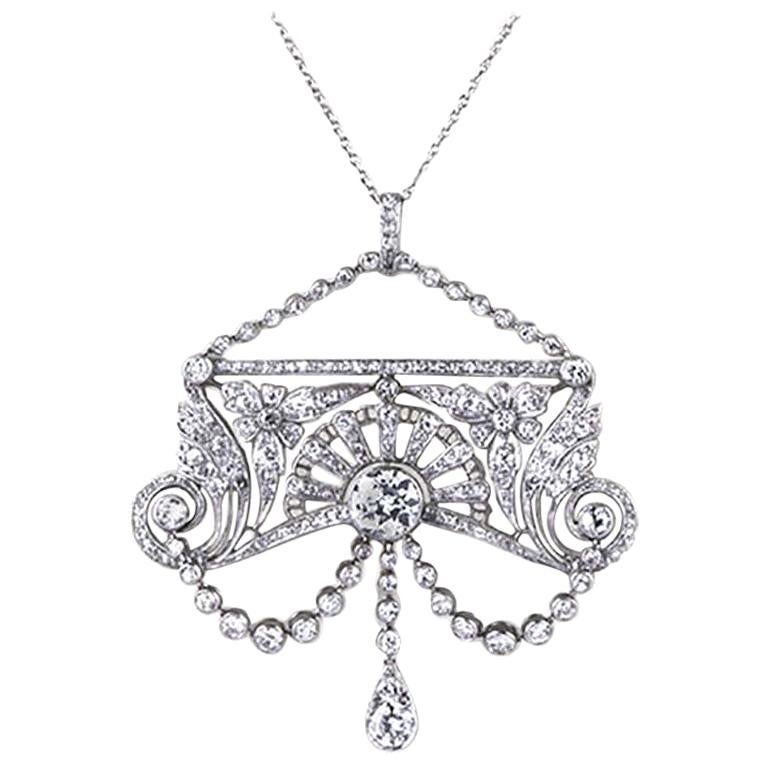 Antique 1910s Belle Époque Diamond Platinum Pendant 4.50 Carat
