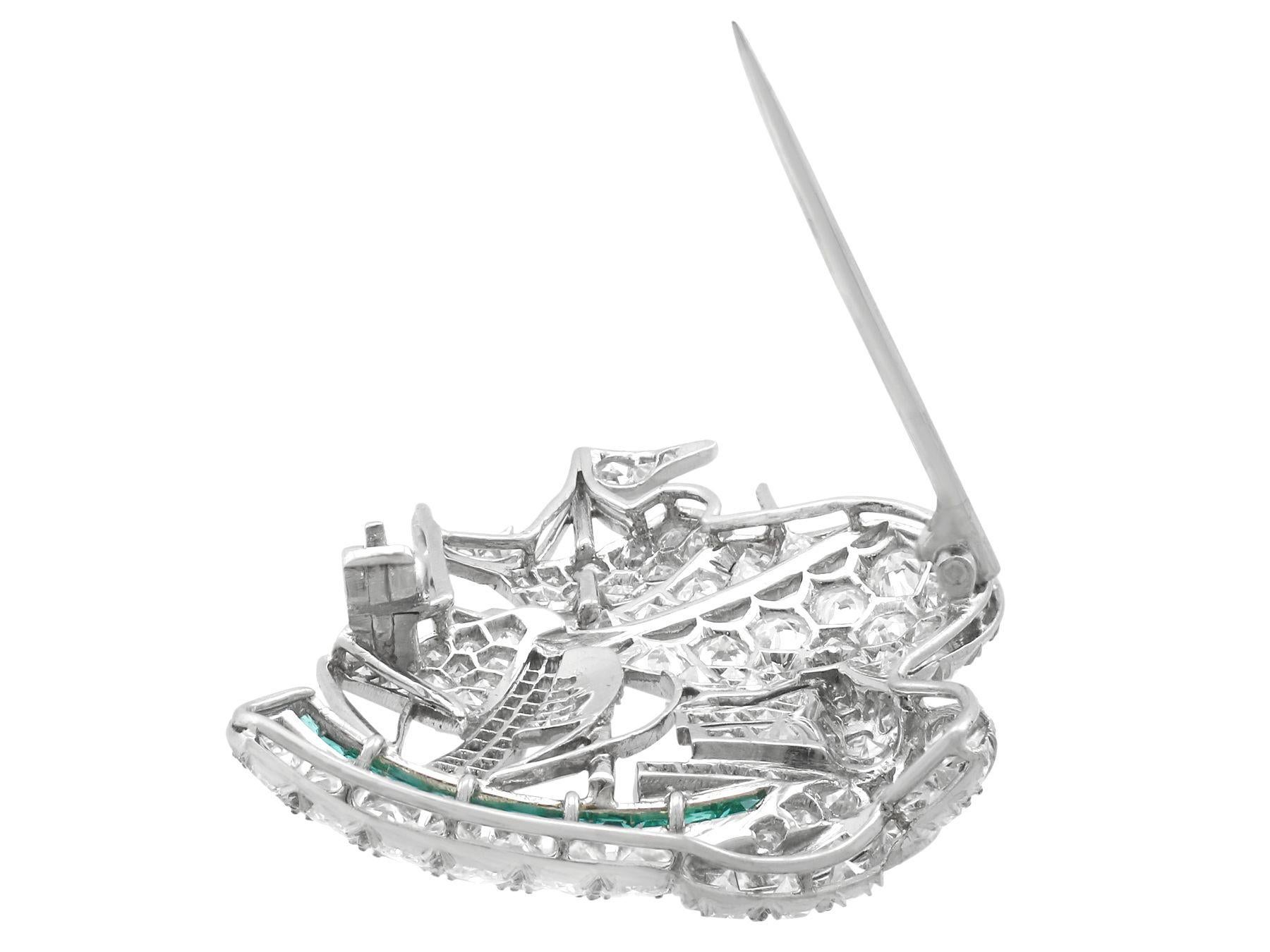 Women's Antique 1910s Diamond and Emerald Platinum Galleon Ship Brooch For Sale