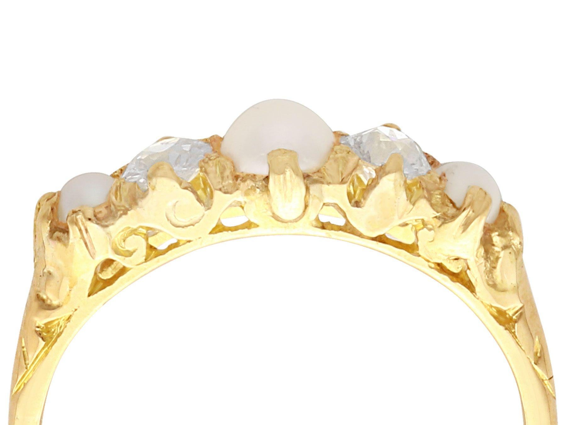 A fine and impressive 0.33 carat diamond and pearl, 18 karat yellow gold dress ring; part of our antique jewelry and estate jewelry collections.

This fine and impressive pearl dress ring has been crafted in 18k yellow gold.

The three graduating