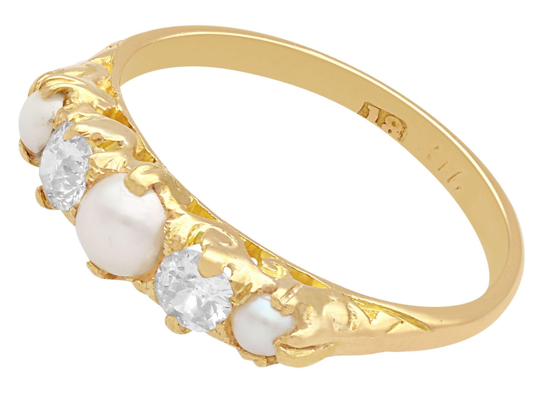 Round Cut Antique 1910s Diamond and Pearl Yellow Gold Cocktail Ring