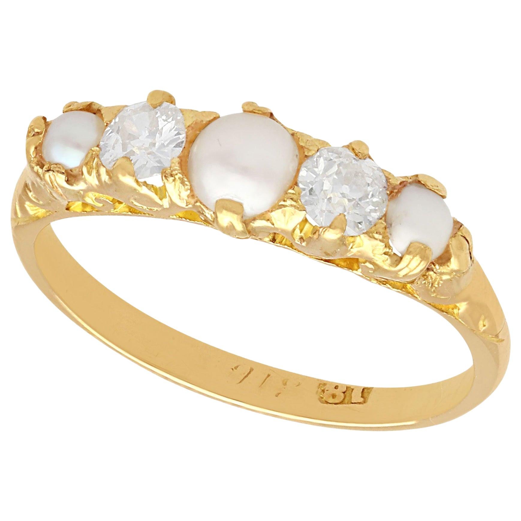 Antique 1910s Diamond and Pearl Yellow Gold Cocktail Ring