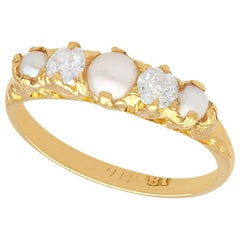 Antique 1910s Diamond and Pearl Yellow Gold Cocktail Ring