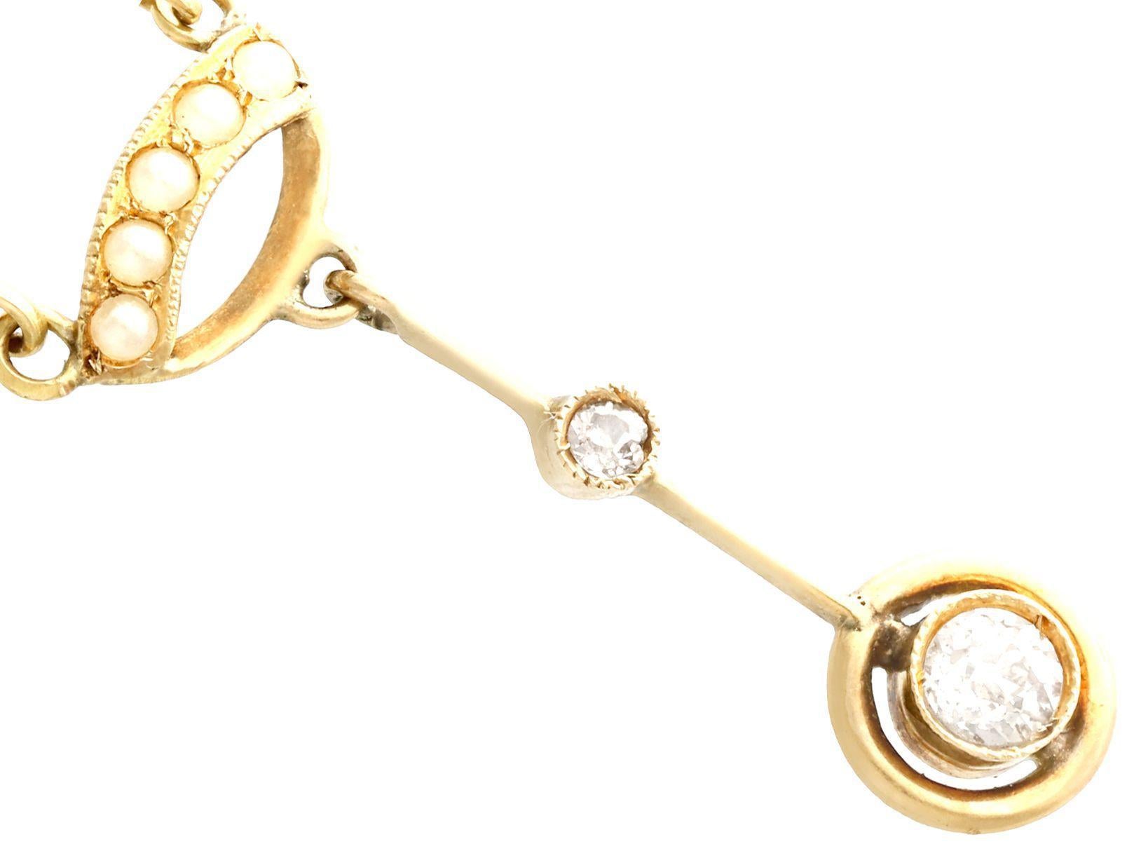 Round Cut Antique 1910s Diamond and Pearl Yellow Gold Pendant