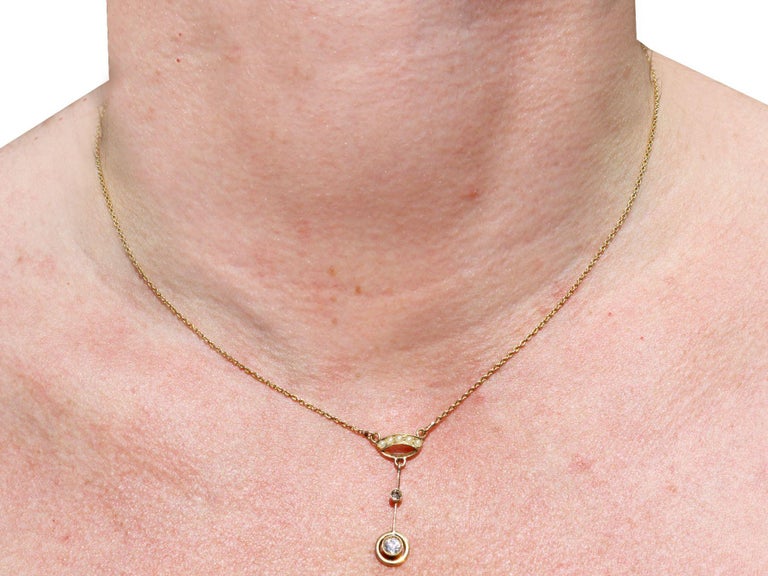 Antique 1910s Diamond and Pearl Yellow Gold Pendant For Sale at 1stDibs