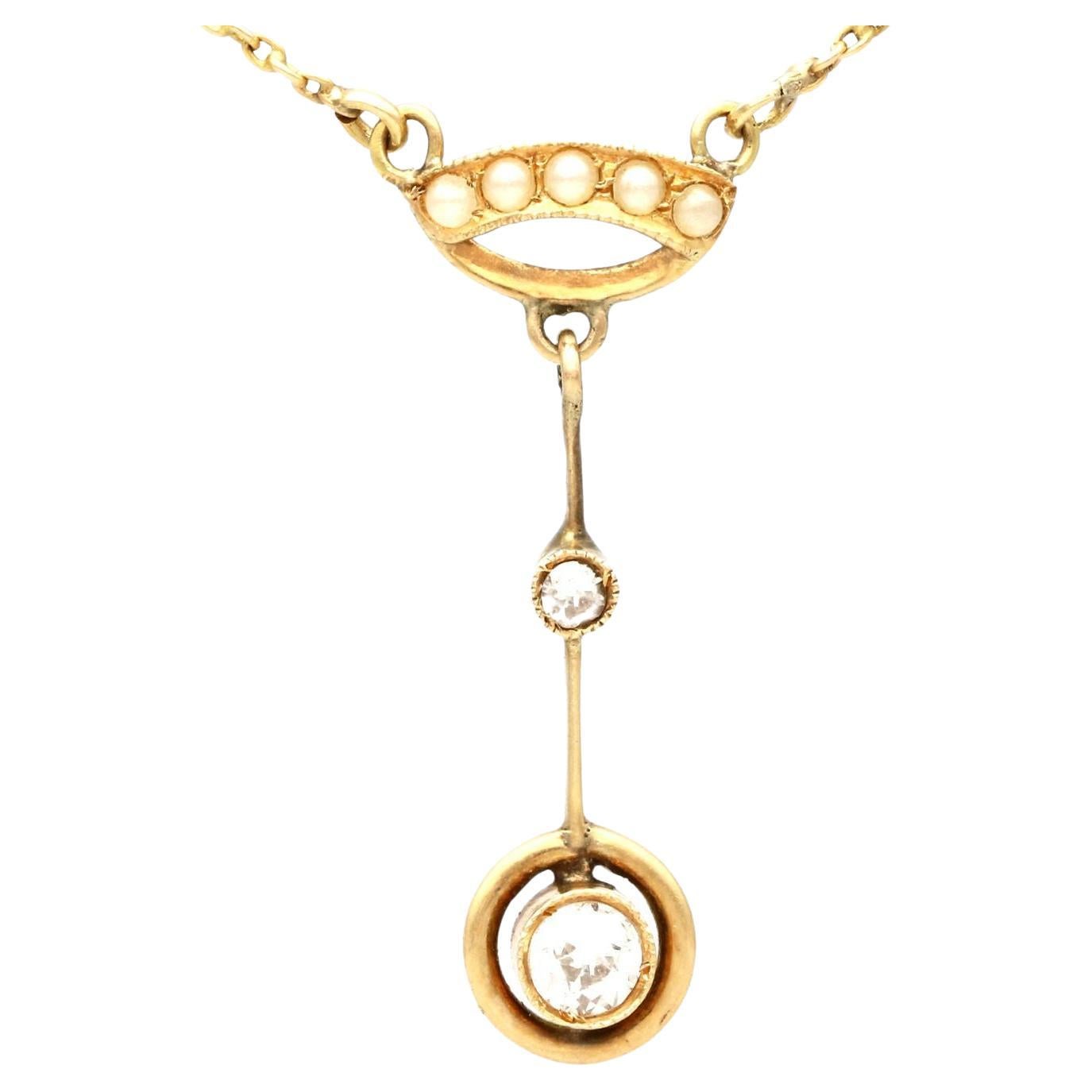 Antique 1910s Diamond and Pearl Yellow Gold Pendant
