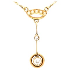 Antique 1910s Diamond and Pearl Yellow Gold Pendant