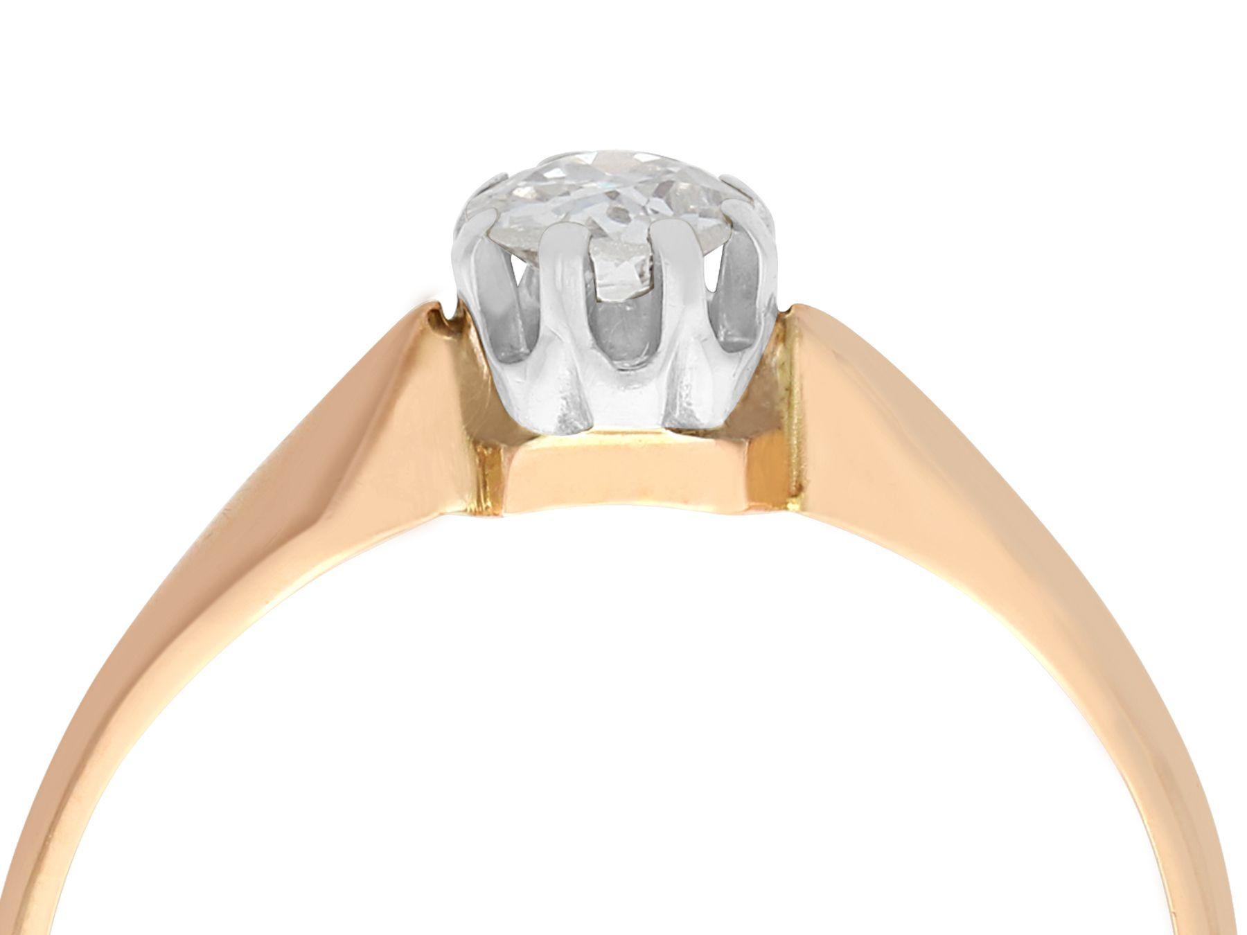 Round Cut 1910s Diamond and Rose Gold Solitaire Ring For Sale